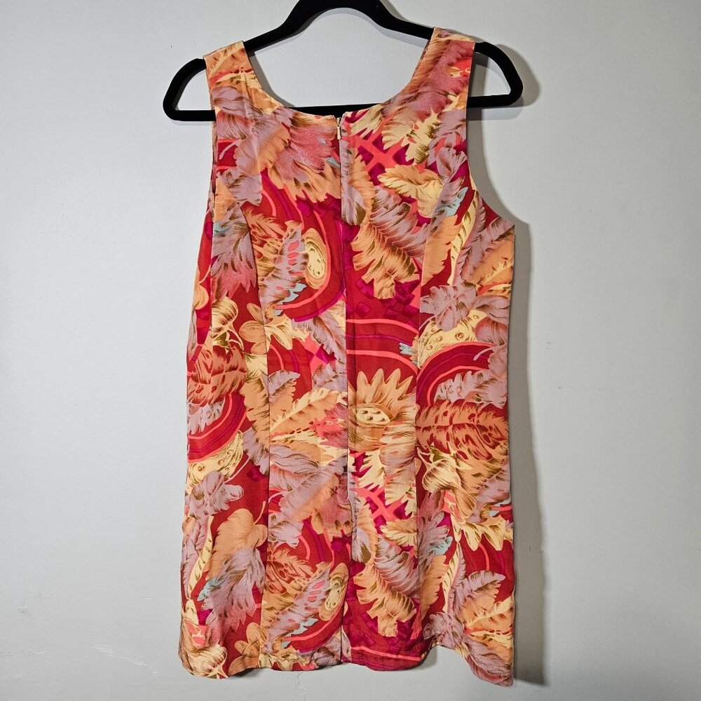 Vintage Marguerite Li Red & Orange Tropical Print Sleeveless Silk Dress Size M - Picture 2 of 8